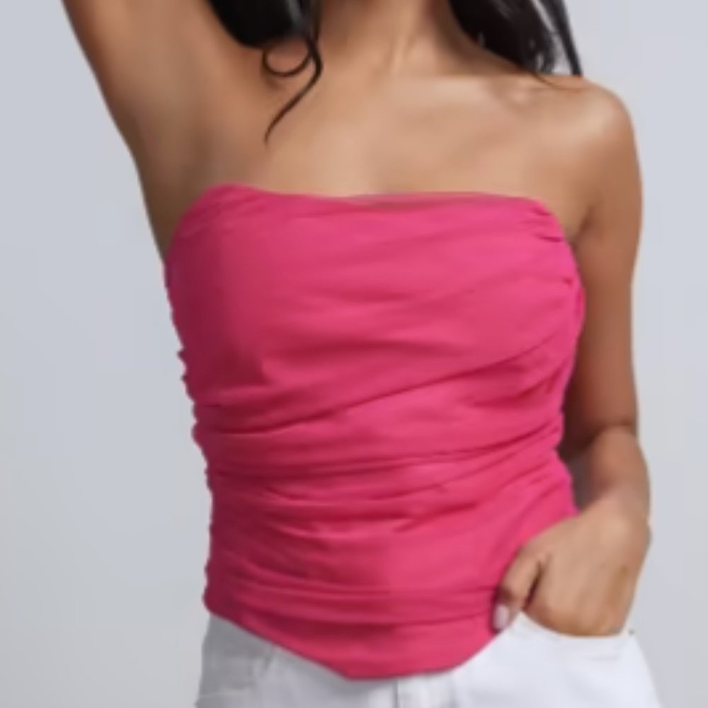 NWT Chiffon Ruched Corset Top - Flamingo Pink - Medium